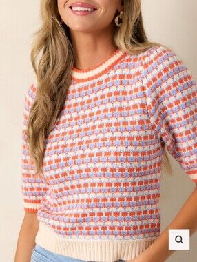 THML Ivory Stripe Knit Short Sleeve Sweater XSmall NWT